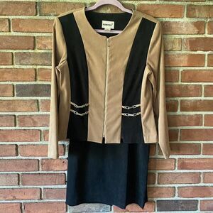 Fashion Bug Blazer and Skirt Suit Set Tan Black Size 8